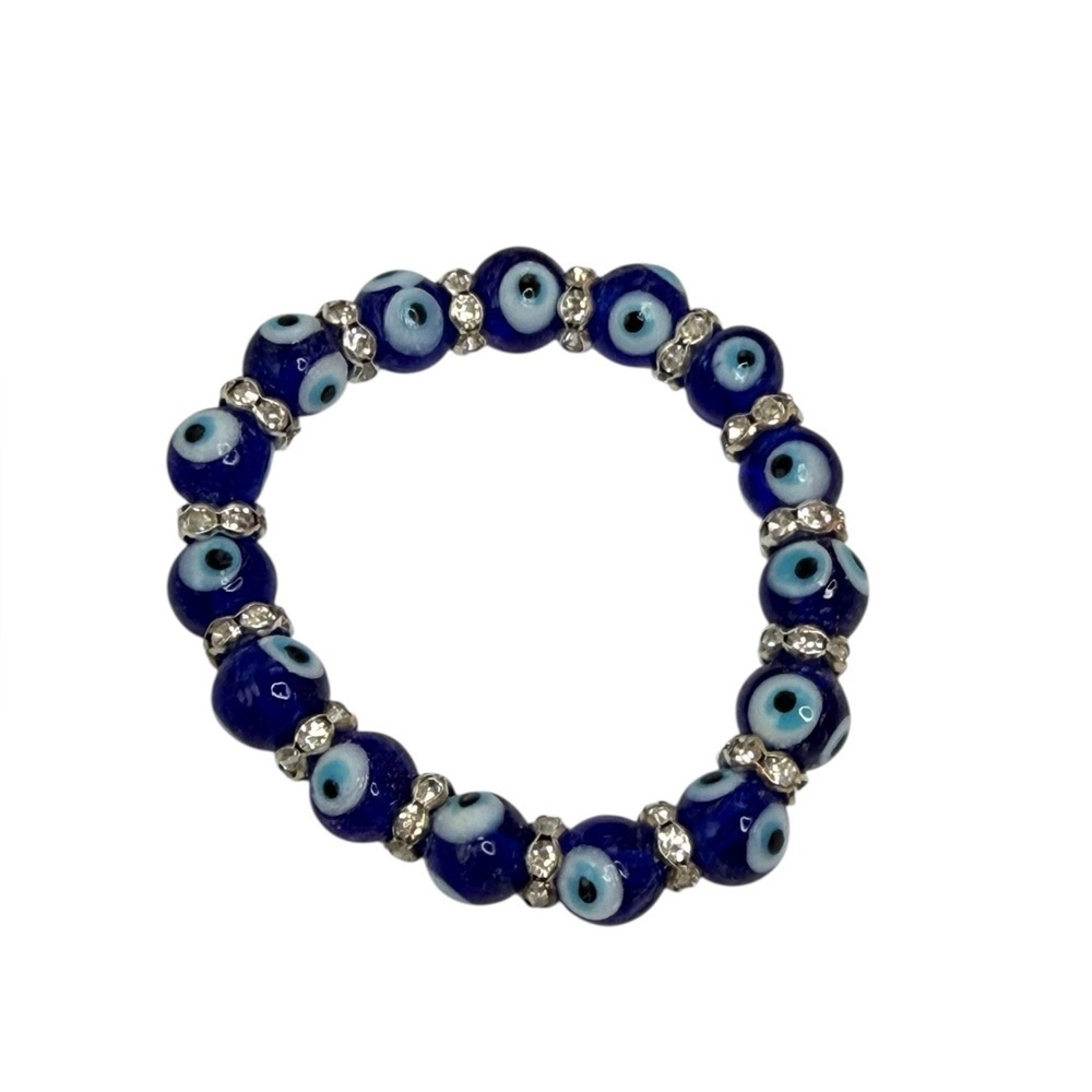 Evil Eye Bracelet- Protection• Peace bracelet  stretch glass beads  rhinestones